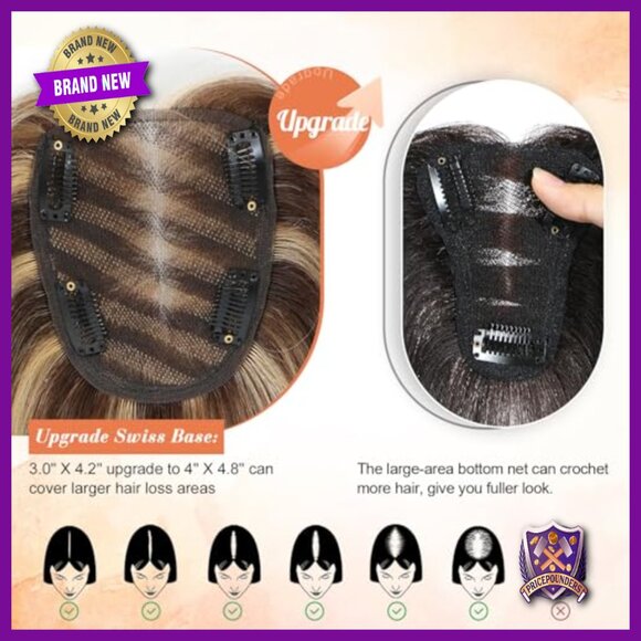 12 Inch Human Hair Topper with Swiss Lace Base for Thinning Hair